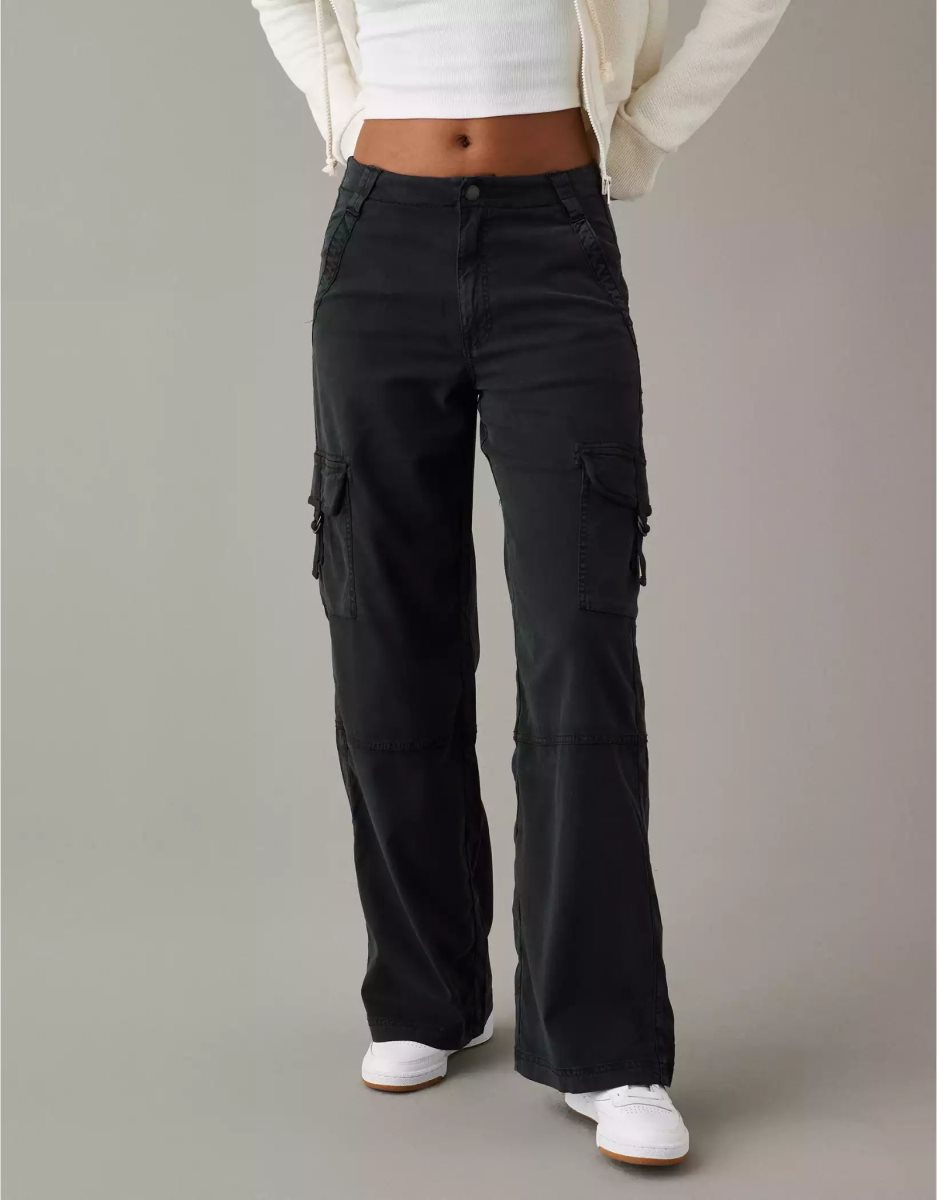 Jean American Eagle AE Dreamy Drape Stretch Super High-Waisted Cargo Baggy Larges-Leg Pant Noir Femme | NYJ-65222545